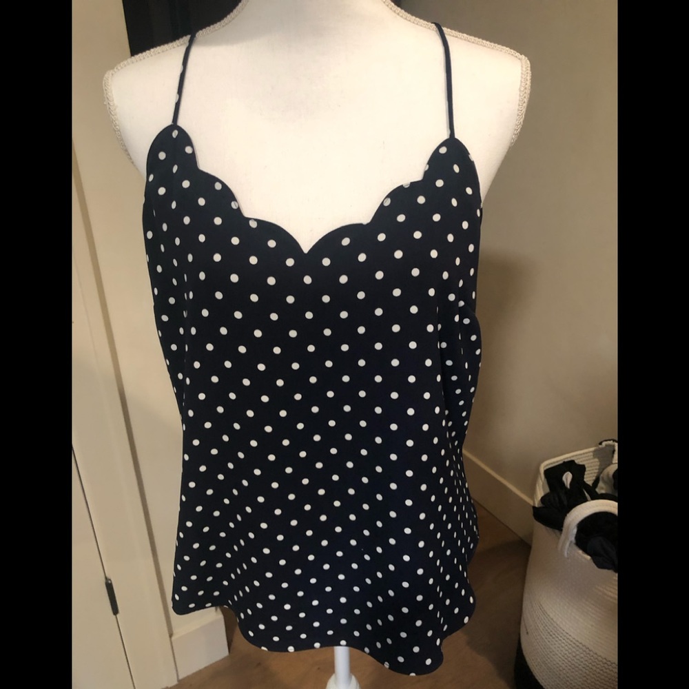 J. Crew Factory Navy Blue Polka Dot Scallop-Trim Camisole